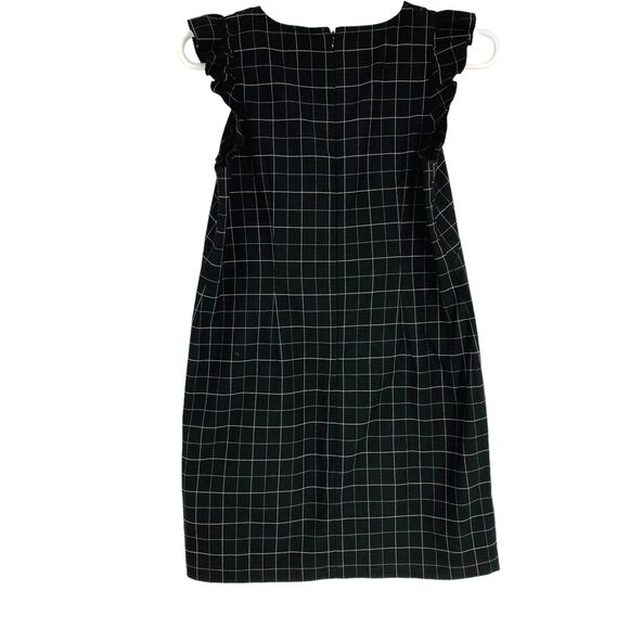 Loft Dress Womens Size 8 Check Plaid Ruffle Cap Sleeve Preppy Career Black White - Picture 4 of 9